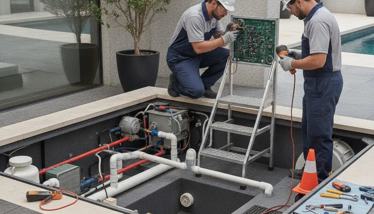 Spa repair technician servicing a Hartford, CT home spa for reliable plumbing maintenance